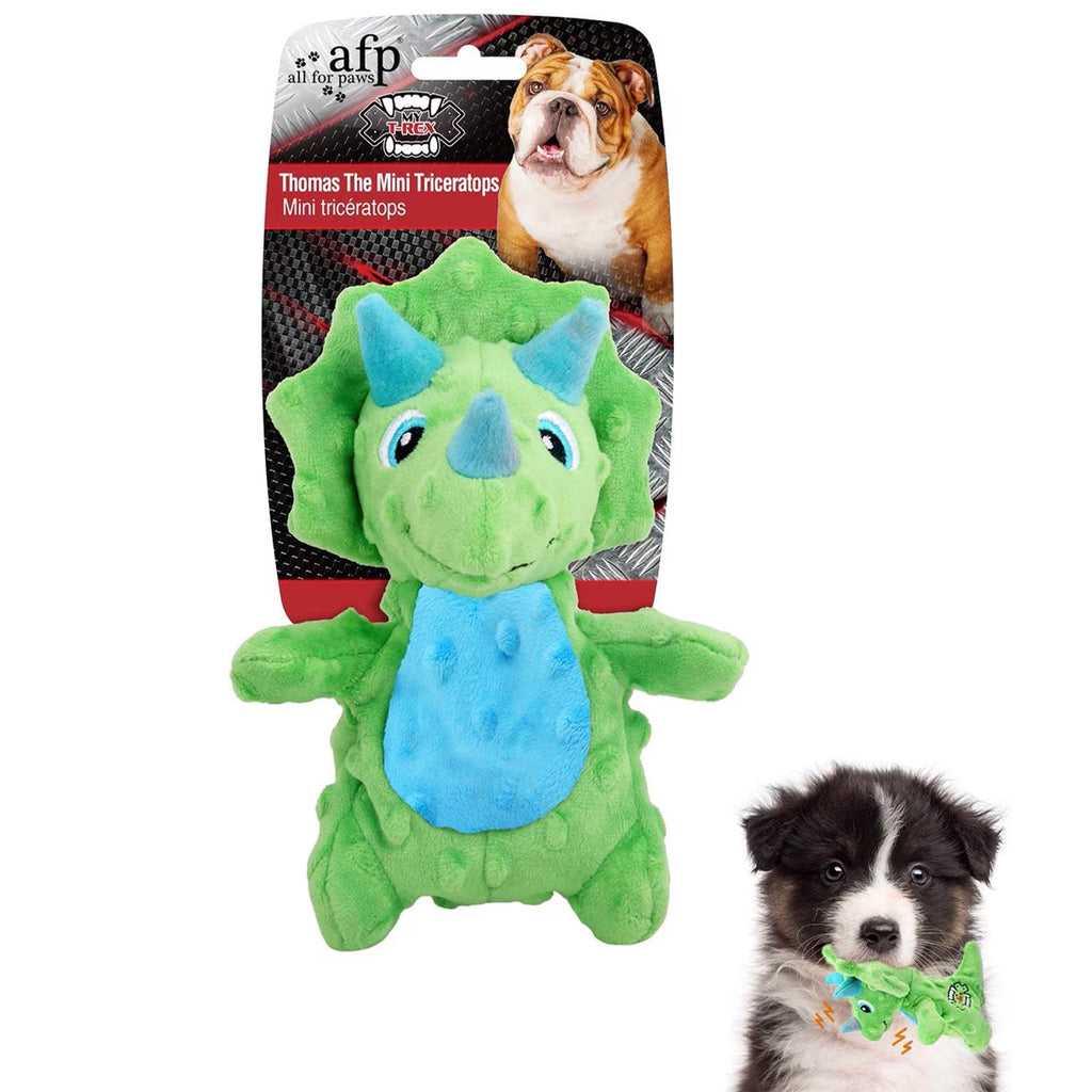 My T-Rex - Squeaky Dog Toys - Thomas The Mini Triceratops Plush Dog Toy with Crinkle Paper - S