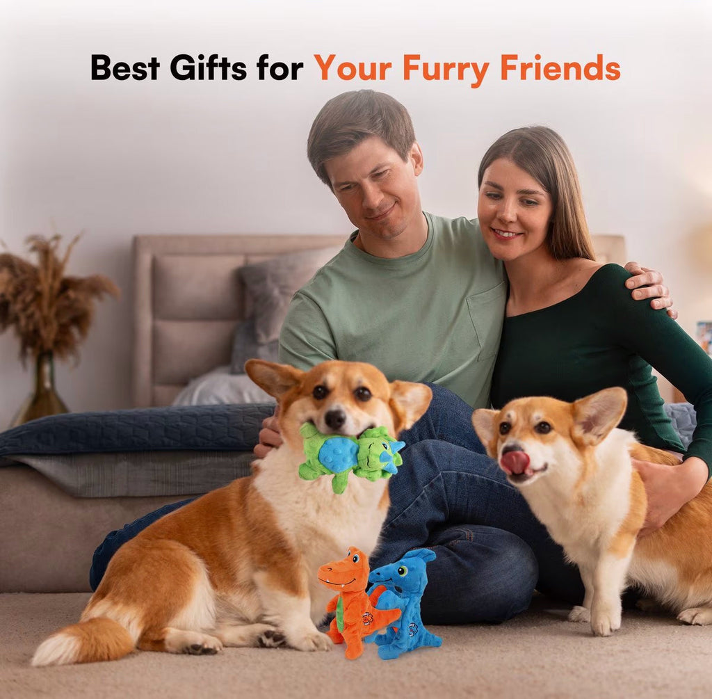 My T-Rex - Squeaky Dog Toys - Thomas The Mini Triceratops Plush Dog Toy with Crinkle Paper - S