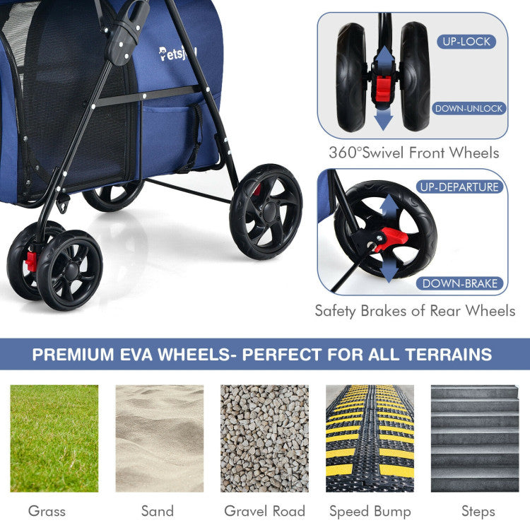 4-in-1 Double Pet Stroller with Detachable Carrier and Travel Carriage