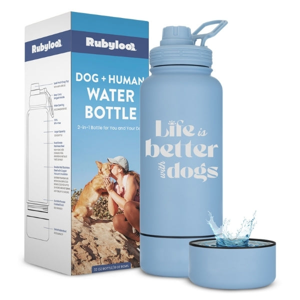 Dog + Human Water Bottle with Detachable Dog Bowl