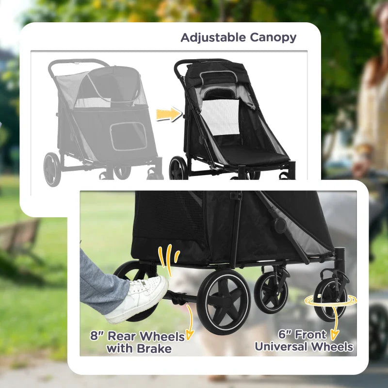 One-Click Foldable Stroller for Large Medium Small Dogs, Pet, Cats with Storage